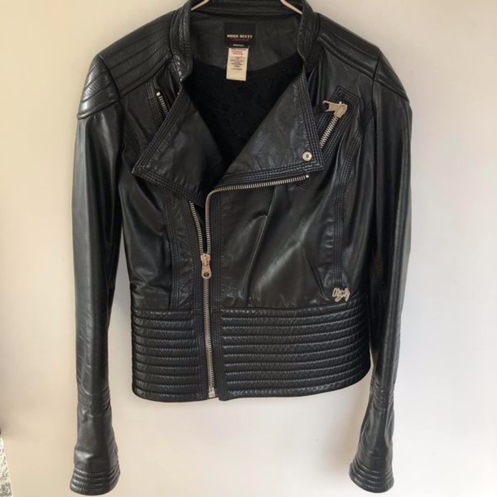 Miss Sixty Black Leather Motorcycle Jacket size small